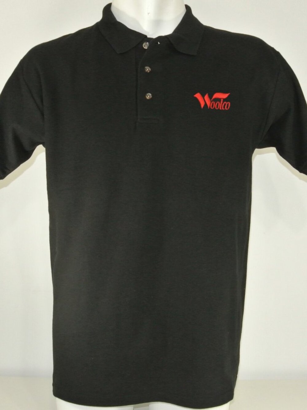 WOOLCO Vintage Department Store Uniform Polo Shirt Black Size XL